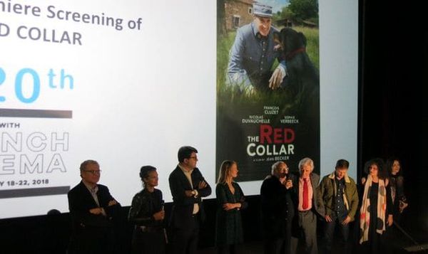 The film team from The Red Collar line up for the premiere screening at the Rendez-vous with French Cinema in Paris